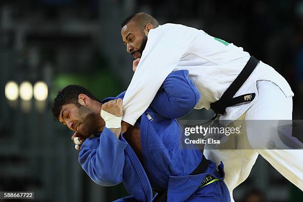 Roy Meyer of Netherlands competes with Or Sasson of Israel during the Men's +100kg Judo contest on Day 7 of the Rio 2016 Olympic Games at Carioca...