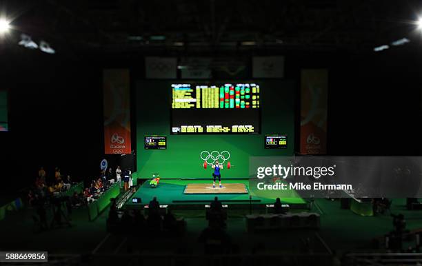 Benjamin Didier Hennequin of France in action during the Weightlifting - Men's 85kg Group B on Day 7 of the Rio 2016 Olympic Games at Riocentro -...