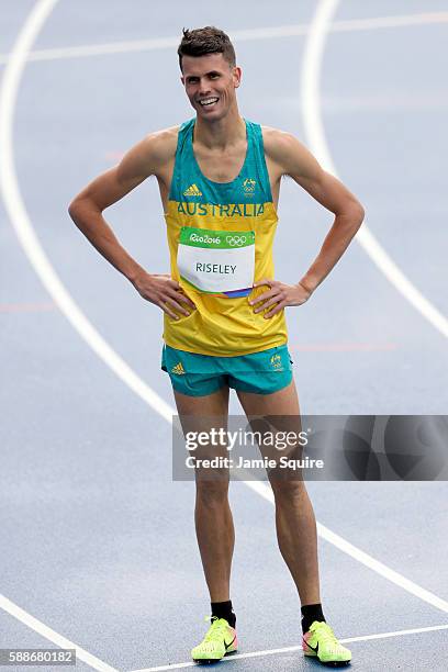 Jeffrey Riseley of Australia reacts after competing in round one of the Men's 800 metres on Day 7 of the Rio 2016 Olympic Games at the Olympic...