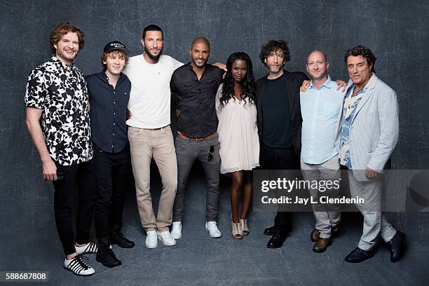 Actors Yetide Badaki, Pablo Schreiber, Bruce Langley, Ricky Whittle, Ian McShane, and author Neil Gaiman of 'American Gods' are photographed for Los...