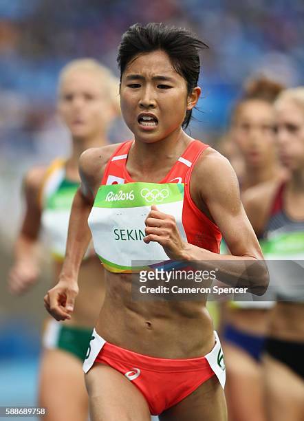 Hanami Sekine of Japan competes in the Women's 10,000 metres final on Day 7 of the Rio 2016 Olympic Games at the Olympic Stadium on August 12, 2016...