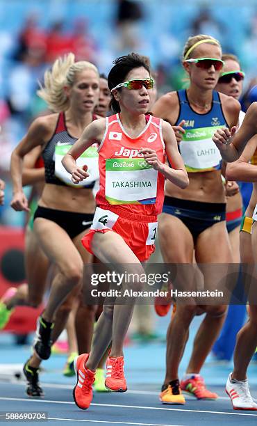Yuka Takashima of Japan competes in the Women's 10,000 metres final on Day 7 of the Rio 2016 Olympic Games at the Olympic Stadium on August 12, 2016...