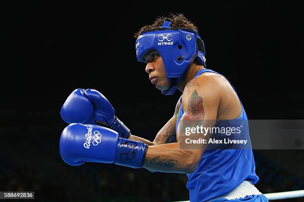 Adriana Araujo of Brazil during her fight against Mira Potkonen of Finland in the Women's Lightweight Preliminaries bout on Day 7 of the 2016 Rio...