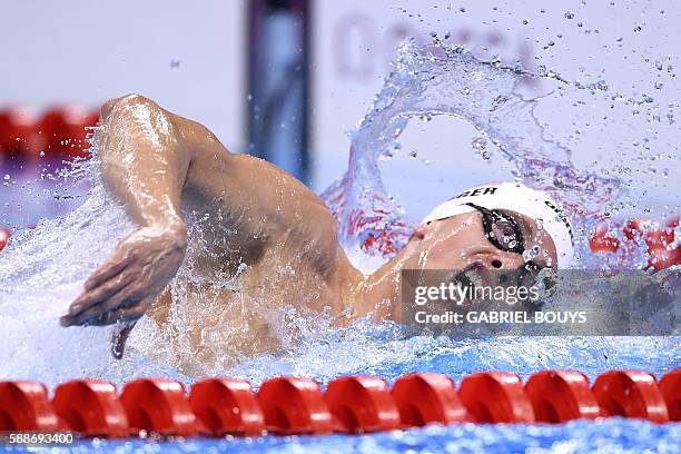 S Connor Jaeger competes in the Men's 1500m Freestyle heats during the swimming event at the Rio 2016 Olympic Games at the Olympic Aquatics Stadium...