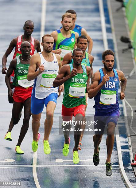 Boris Berian of the United States competes in round one of the Men's 800 metres on Day 7 of the Rio 2016 Olympic Games at the Olympic Stadium on...