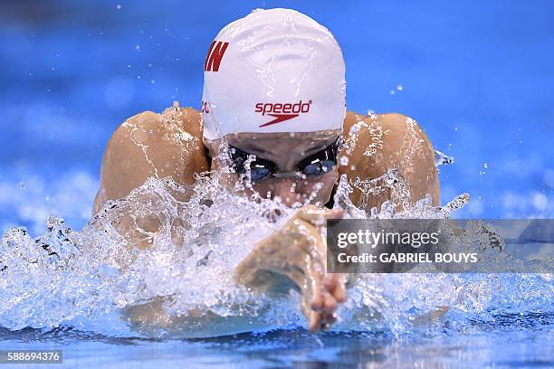 Canada's Rachel Nicol competes in the Women's 4x100m Medley Relay heats during the swimming event at the Rio 2016 Olympic Games at the Olympic...