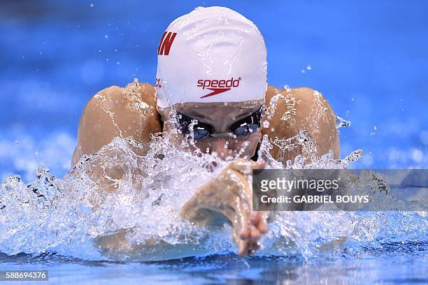 Canada's Rachel Nicol competes in the Women's 4x100m Medley Relay heats during the swimming event at the Rio 2016 Olympic Games at the Olympic...