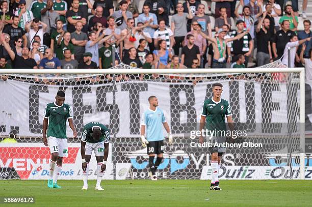 Jean Mehdi Tahrat looks dejected during the football Ligue 2 match between Red Star fc and Stade Brestois 29 Brest at Stade Jean Bouin on August 12,...