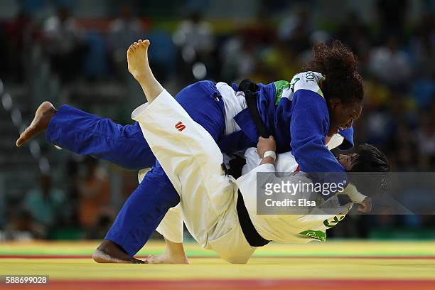 Emilie Andeol of France competes against Song Yu of China during the Women's +78kg Judo contest on Day 7 of the Rio 2016 Olympic Games at Carioca...