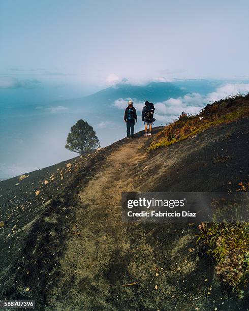hike down acatenango volcano in guatemala - guatemala bildbanksfoton och bilder