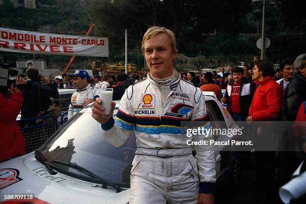 Finnish Racecar Driver Ari Vatanen Drinking Milk During the Monte Carlo Rally