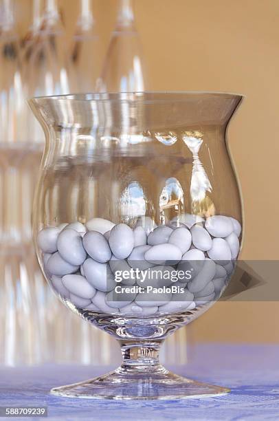 sugared almond for marriage, in glass jar - sugared almond stock pictures, royalty-free photos & images