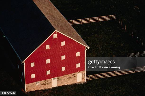 large red barn - aerial barn stock pictures, royalty-free photos & images