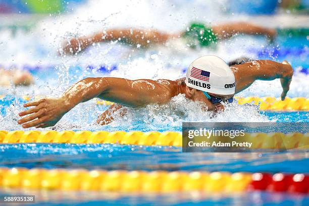 Tom Shields of the United States competes in the Men's 4 x 100m Medley Relay heat on Day 7 of the Rio 2016 Olympic Games at the Olympic Aquatics...