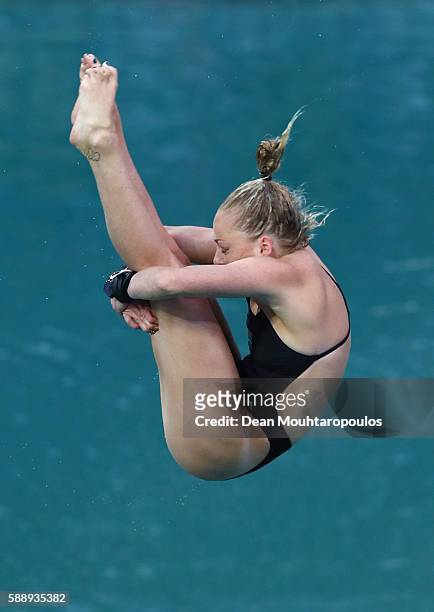 Julia Catherine Vincent of South Africa competes in the Women's Diving 3m Springboard Preliminary Round on Day 7 of the Rio 2016 Olympic Games at...