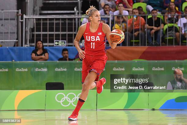 Elena Delle Donne of the USA Basketball Women's National Team brings the ball up court against Canada on Day 7 of the Rio 2016 Olympic Games at...