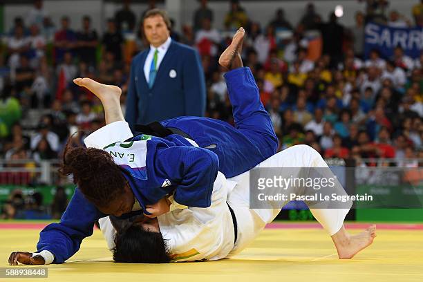Emile Andeol of France fights with Song Yu of China during the Women's 78kg Judo semifinal on Day 7 of the Rio 2016 Olympic Games at Carioca Arena 2...