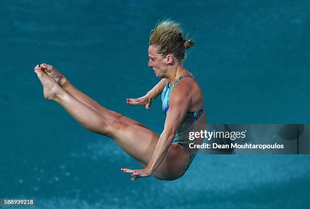 Abigail Johnson of the United States competes in the Women's Diving 3m Springboard Preliminary Round on Day 7 of the Rio 2016 Olympic Games at Maria...