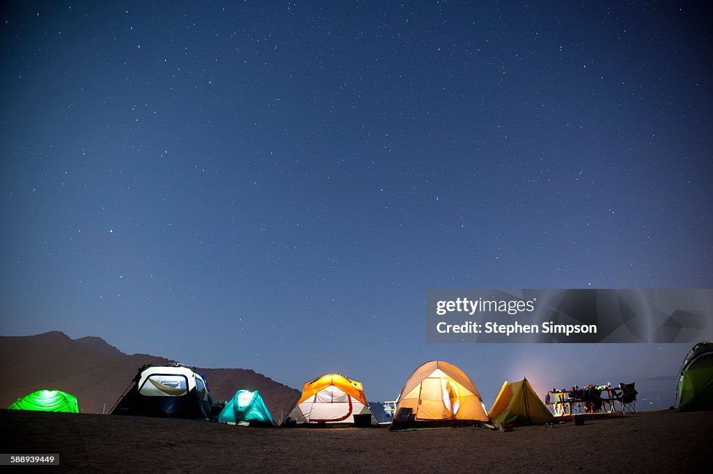 Summer night at beach side campsite