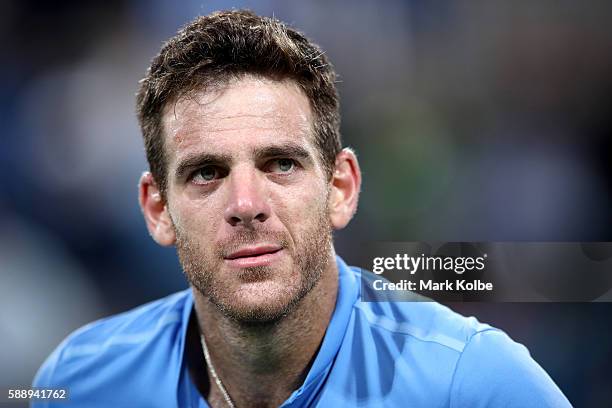 Juan Martin Del Potro of Argentina celebrates after defeating Roberto Bautista Agut of Spain in the Men's Singles Quarterfinal on Day 7 of the Rio...