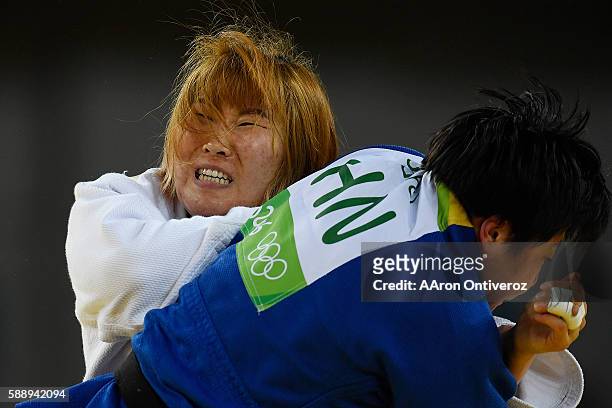 Kim Min-jeong of South Korea loses to Yu Song of China during the women's over 78kg judo semifinal at Rio 2016 on Friday, August 12, 2016.