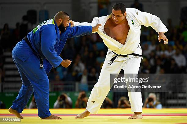 Rafael Silva of Brazil defeats Roy Meyer of the Netherlands during men's over 100kg judo action at Rio 2016 on Friday, August 12, 2016.