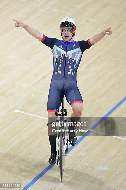 Edward Clancy, Steven Burke, Owain Doull and Bradley Wiggins of Team Great Britain celebrates winning the gold medal after the Men's Team Pursuit...