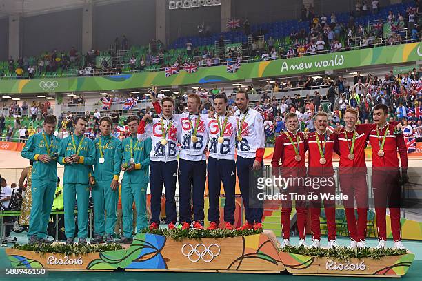 31st Rio 2016 Olympics / Track Cycling: Men's Team Pursuit Finals Podium / Team AUSTRALIA / Alexander EDMONDSON / Michael HEPBURN / Sam WELSFORD /...