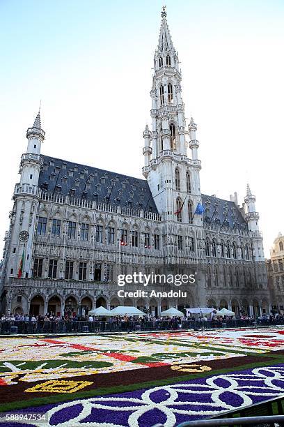 Giant flower carpet, having a Japanese design due to 150th years celebrations of Belgium - Japan relations, is seen during the 20th Flower Carpet...
