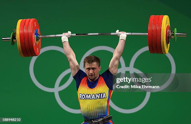 Gabriel Sincraian of Roumania during the Weightlifting - Men's 85kg on Day 7 of the Rio 2016 Olympic Games at Riocentro - Pavilion 2 on August 12,...