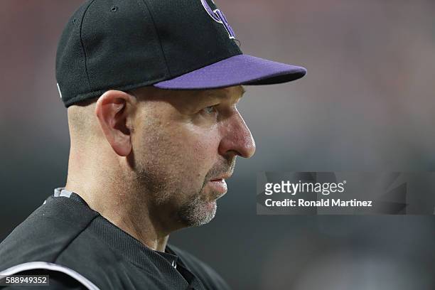 Manager Walt Weiss of the Colorado Rockies during play against the Texas Rangers at Globe Life Park in Arlington on August 10, 2016 in Arlington,...