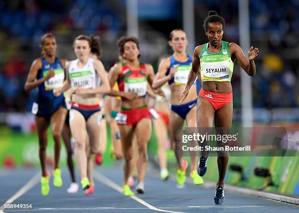 Dawit Seyaum of Ethiopia wins round three of the Women's 1500 metres on Day 7 of the Rio 2016 Olympic Games at the Olympic Stadium on August 12, 2016...