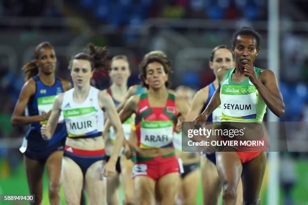 Ethiopia's Dawit Seyaum competes in the Women's 1500m Round 1 during the athletics event at the Rio 2016 Olympic Games at the Olympic Stadium in Rio...