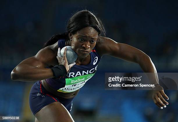 Antoinette Nana Djimou Ida of France during the Women's Heptathlon Shot Put Qualifying Round - Group B on Day 7 of the Rio 2016 Olympic Games at the...