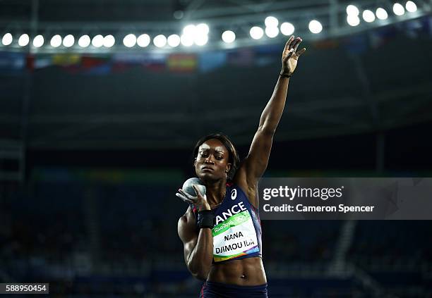 Antoinette Nana Djimou Ida of France competes in the Women's Heptathlon Shot Put on Day 7 of the Rio 2016 Olympic Games at the Olympic Stadium on...