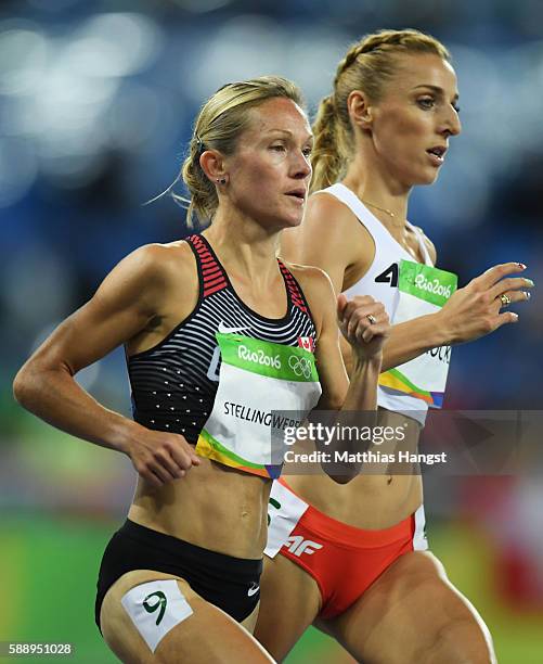 Hilary Stellingwerff of Canada competes in round one of the Women's 1500 metres on Day 7 of the Rio 2016 Olympic Games at the Olympic Stadium on...