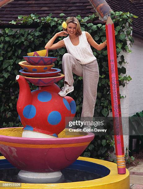 Australian singer, actress and television personality Dannii Minogue in a photoshoot for the Channel 4 morning show 'The Big Breakfast', UK, circa...