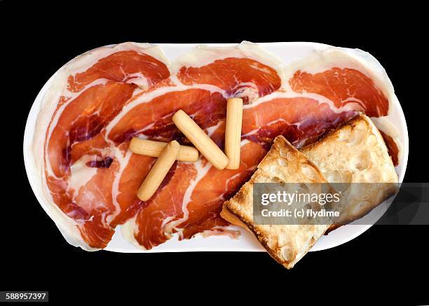 spanish tapas: jamón iberico bellota pata negra - jamón stockfoto's en -beelden