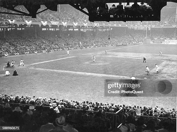 General view of Ebbets Field as the New York Giants and the Brooklyn Dodgers opened the 1939 baseball season, Brooklyn, New York, New York, 1939.