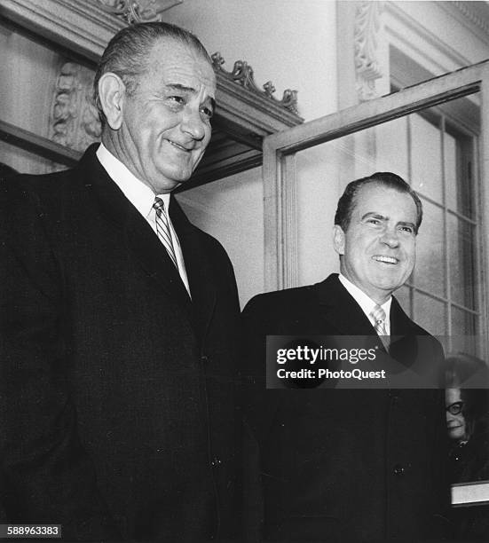 President Lyndon B Johnson and President-elect Richard M Nixon before Nixon's inauguration, Washington DC, January 20, 1969.