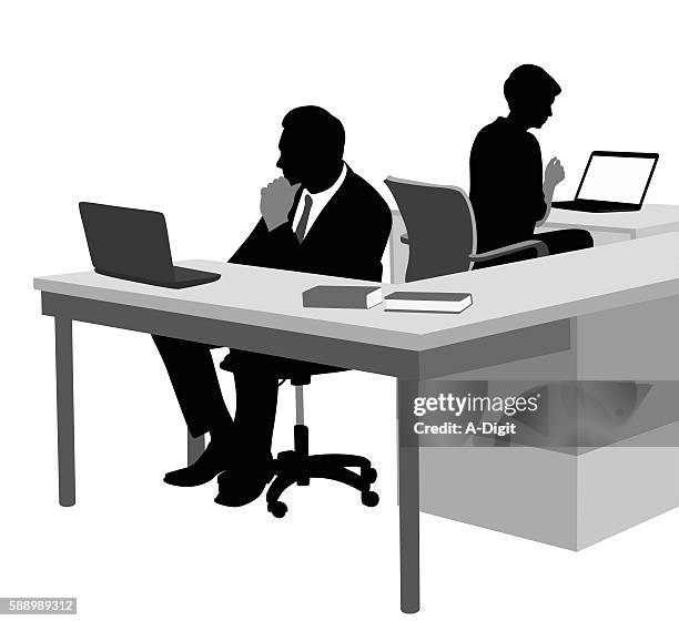 dedicated office workers - hand on chin stock illustrations