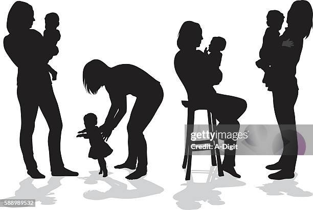 tagespflege mutter und baby - familie mit einem kind stock-grafiken, -clipart, -cartoons und -symbole