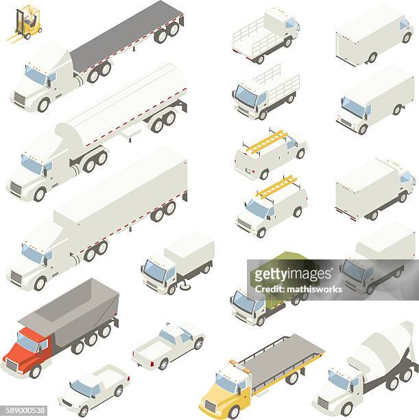 isometric trucks - heavy goods vehicle stock illustrations