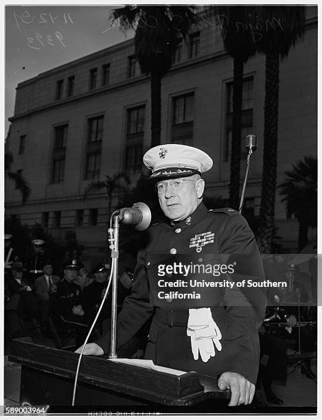 Armistice Services, City Hall, Leonardo R Sancoy Major John S Clark, United States Marine Corps Reserve, Main Speaker, Larry Estes, Belmont High...