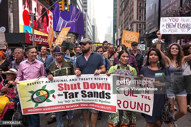 New York - Actors Leonardo DiCaprio, Edward Norton and Dennis Kucinich marched in protest of the Tar Sands with indigenous native Indians. It's being...