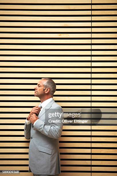 businessman adjusting his tie - oliver eltinger stock pictures, royalty-free photos & images