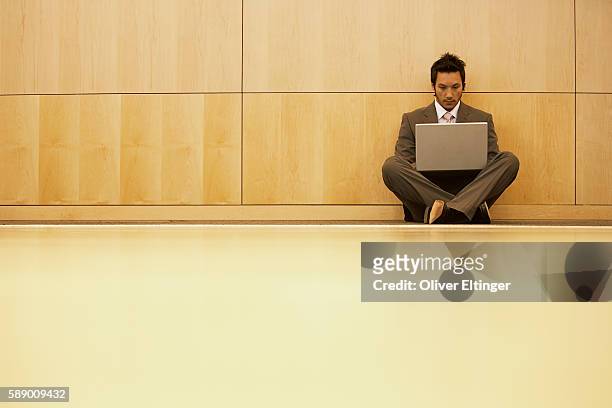 businessman using laptop computer - oliver eltinger - fotografias e filmes do acervo