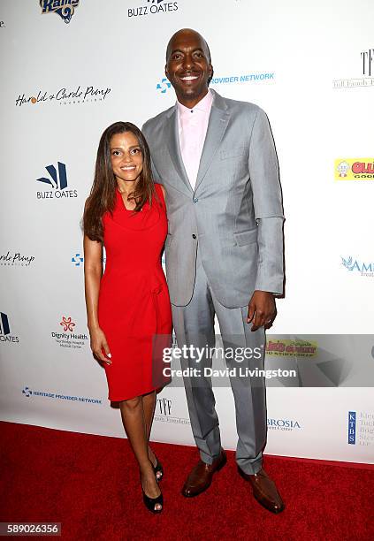 Former NBA player John Salley and Natasha Duffy attend 16th Annual Harold and Carole Pump Foundation Gala at The Beverly Hilton Hotel on August 12,...