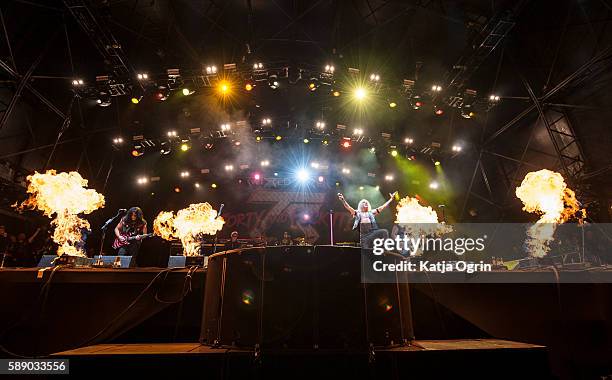 Dee Snider, Eddie Ojeda, Jay Jay French, Mike Mendoza and Mike Portnoy of Twisted Sister performing live on stage at Bloodstock Festival at Catton...