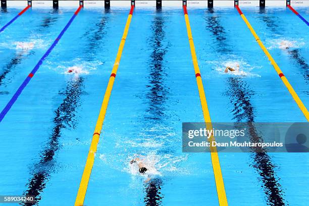 Katie Ledecky of the United States leads the field in the Women's 800m Freestyle Final on Day 7 of the Rio 2016 Olympic Games at the Olympic Aquatics...